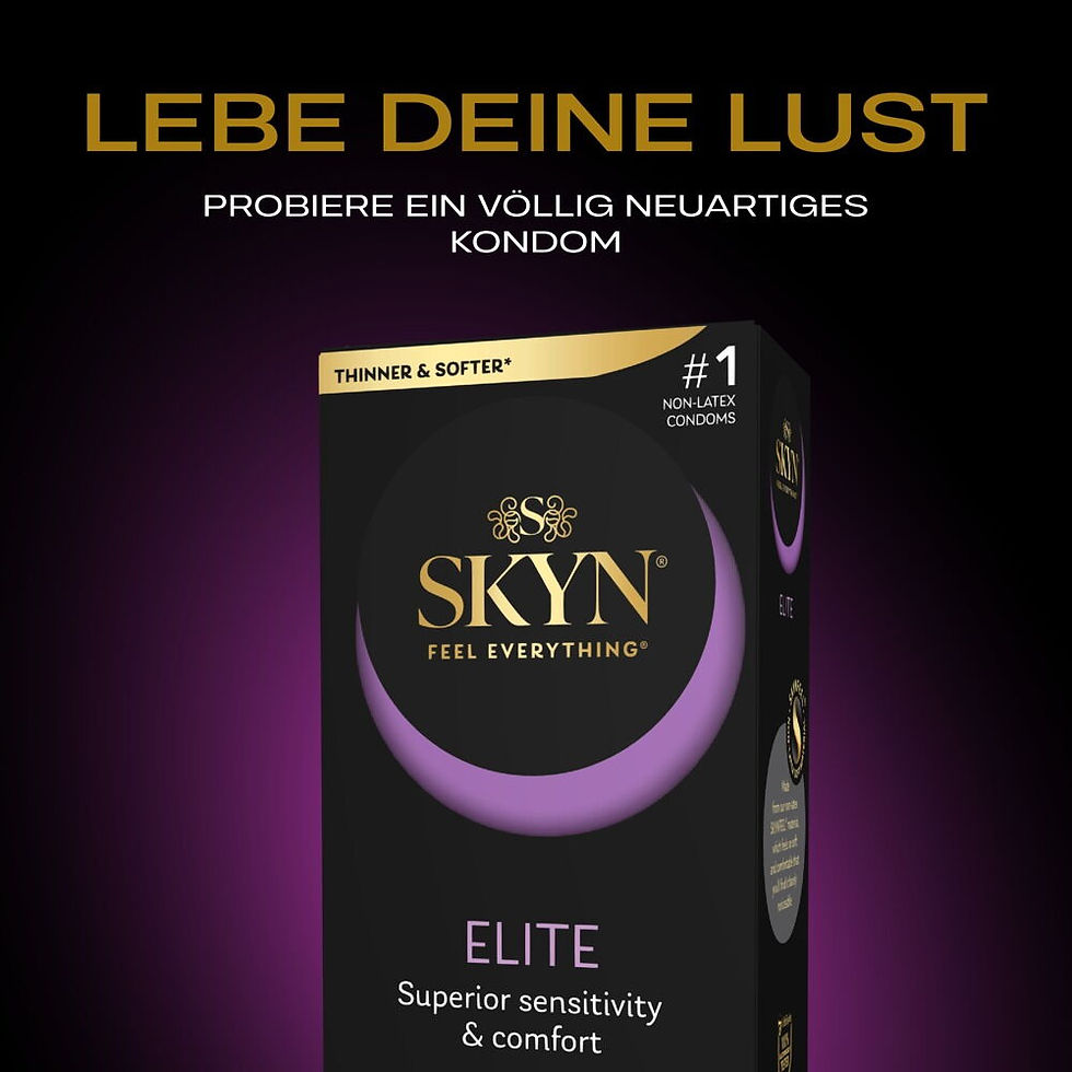 Thumbnail: Premium Kondome SKYN ELITE. Latexfrei. Extra dünn. wirbt für ein völlig neuartiges Kondom