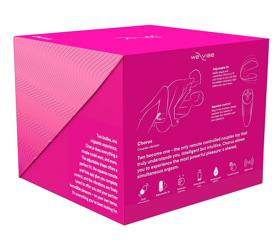 Miniaturbild: Rückseite der Außenverpackung für den edle Aufbewahrungsbox für den pinken Paarvibrator We-Vibe Chorus.