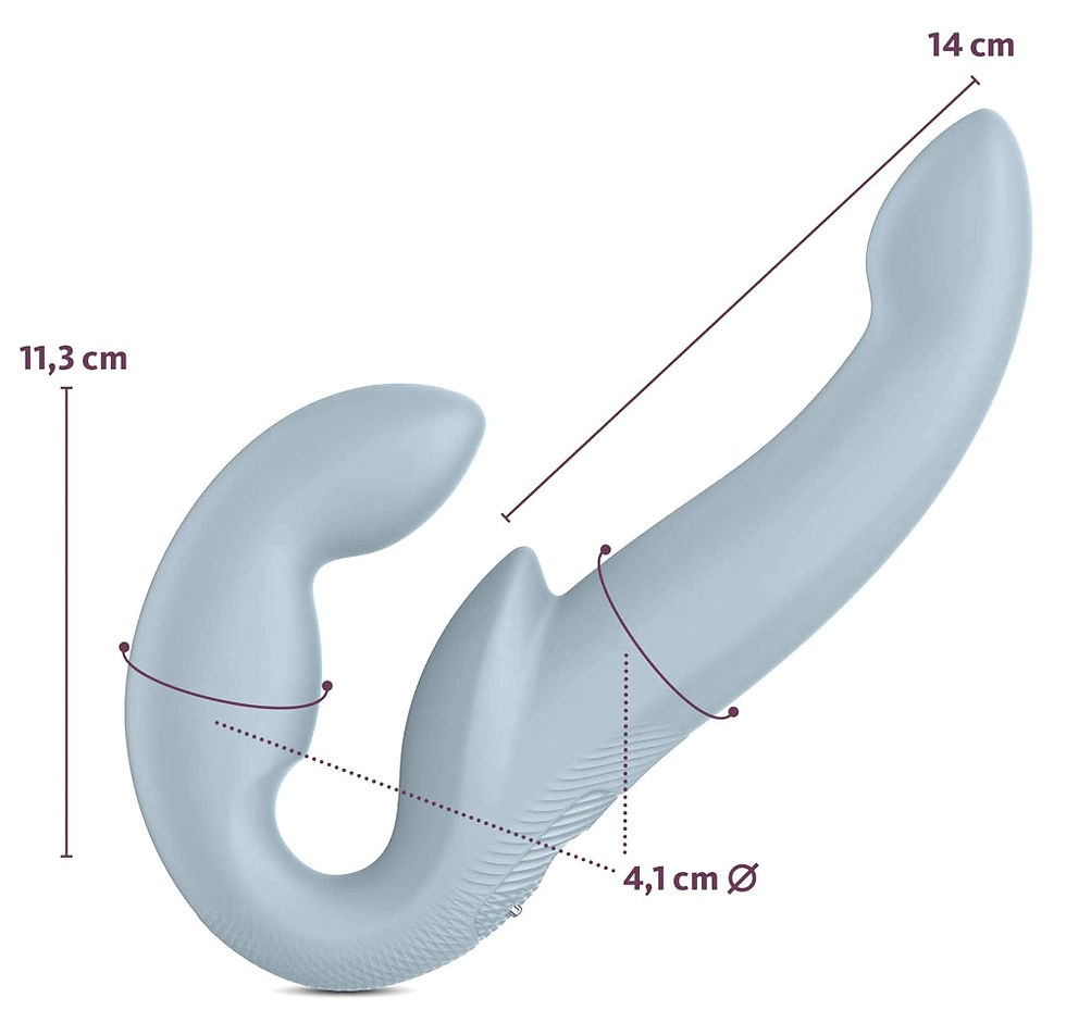 Thumbnail: Doppelvibrator Shape Vibe Pro in leichtem Grau, liegend mit Angaben zu Länge, Breite, Einführlänge