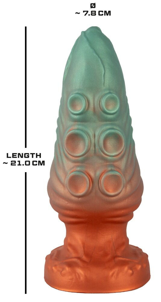 Miniaturbild: Fantasy Analplug Atlantis Anal von Beasty Cocks. Extra Groß. Tentakel Optik. stehend mit Größenangaben daneben