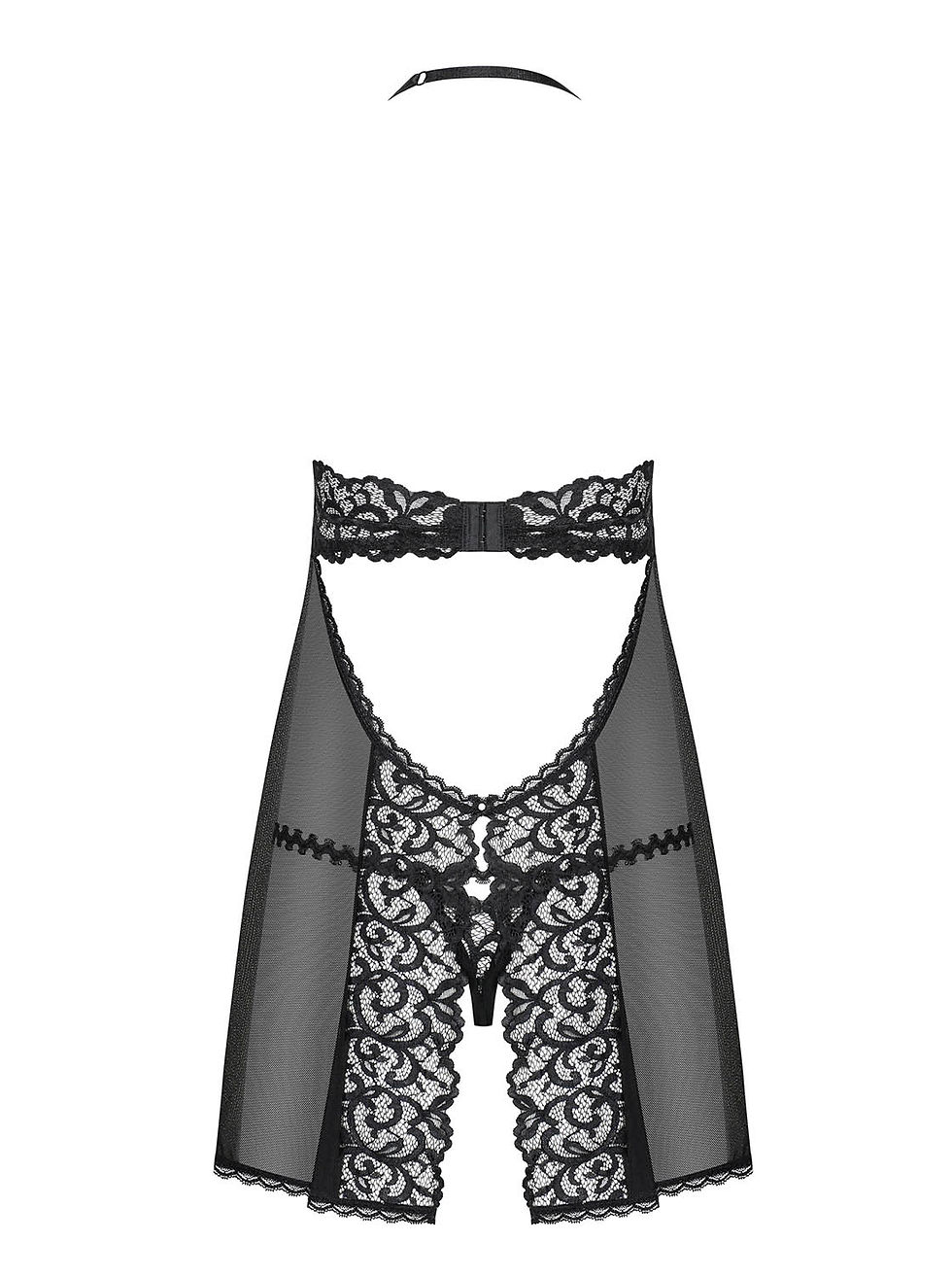 Thumbnail: 2tlg. Babydoll Set aus schwarzer Spitze und Tüll