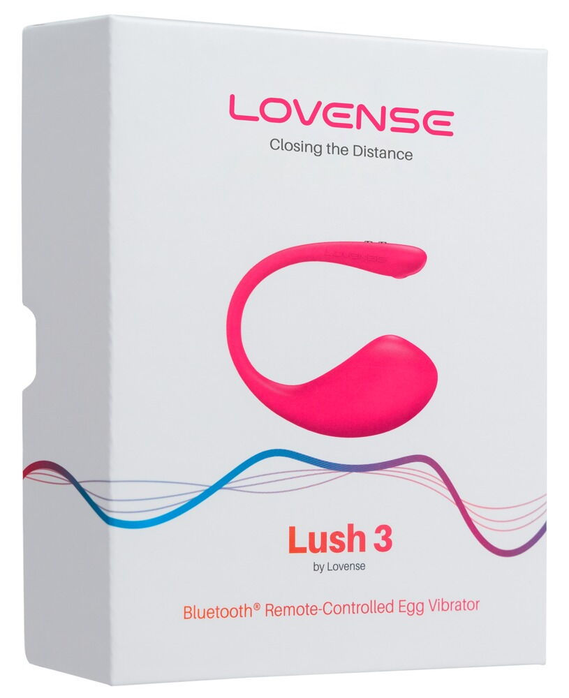 Miniaturbild: pinkes Vibro-Ei Lush 3 von Lovense. Außenverpackung Frontansicht. Schlicht weiß mit pinkem Sexspielzeug