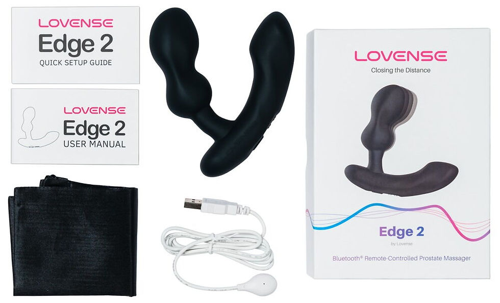 Miniaturbild: schwarzer Analvibrator Edge 2 von Lovense. Für Prostata und Perineum. Verpackungsinhalt. Ladekabel, Beutel, Anleitung