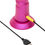 Miniaturbild: Pinker Stoßvibrator Jiggle von Romp. Strap-on kompatiel. stehend mit Fokus auf eingestecktes Ladekabel