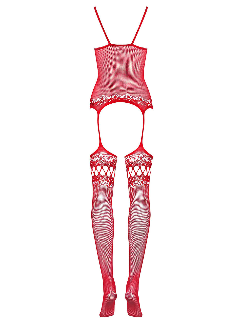 Thumbnail: roter Bodystocking in Strapsoptik und ouvert im Schritt