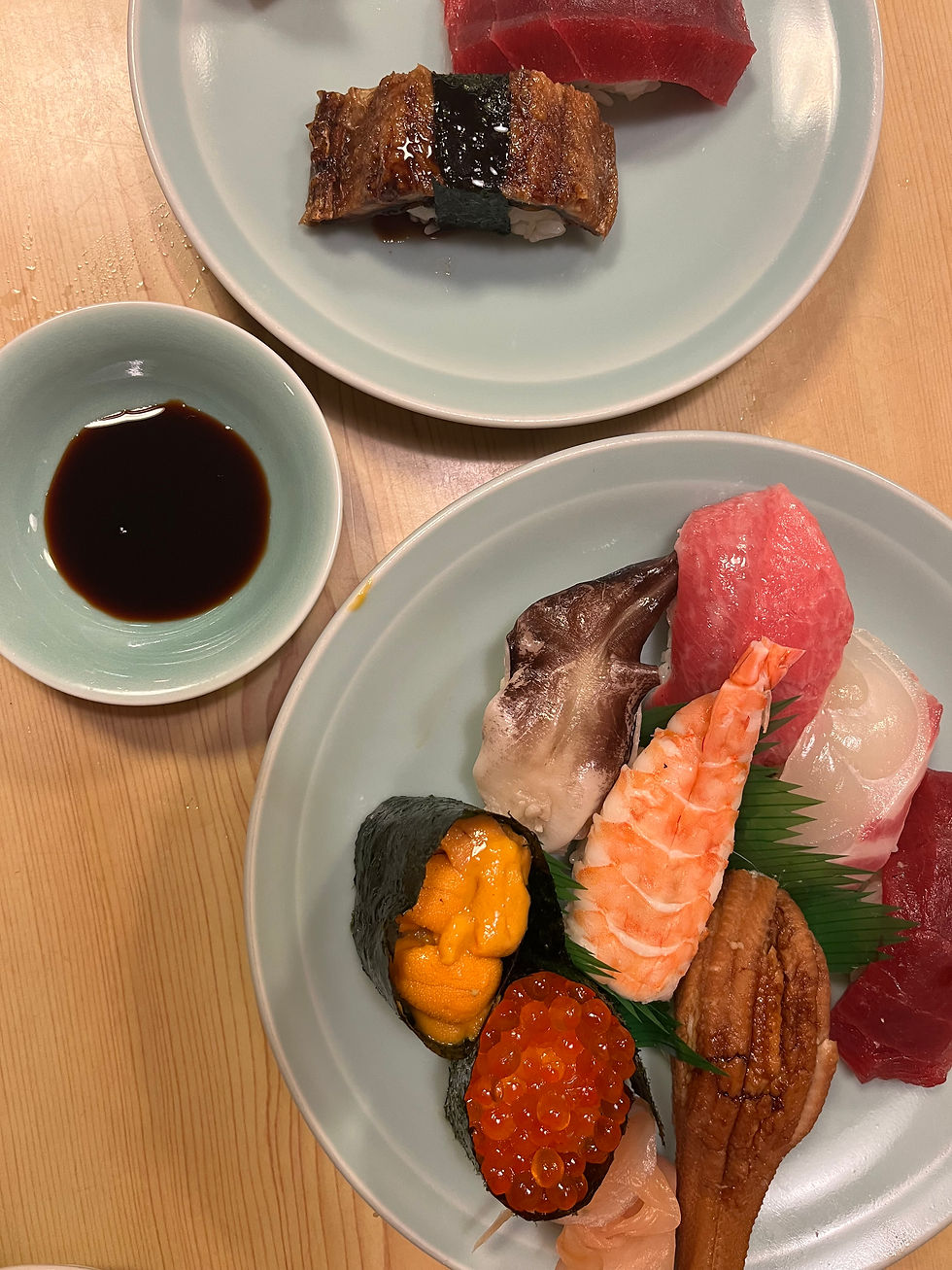 Sushi served together on a plate in Kyoto