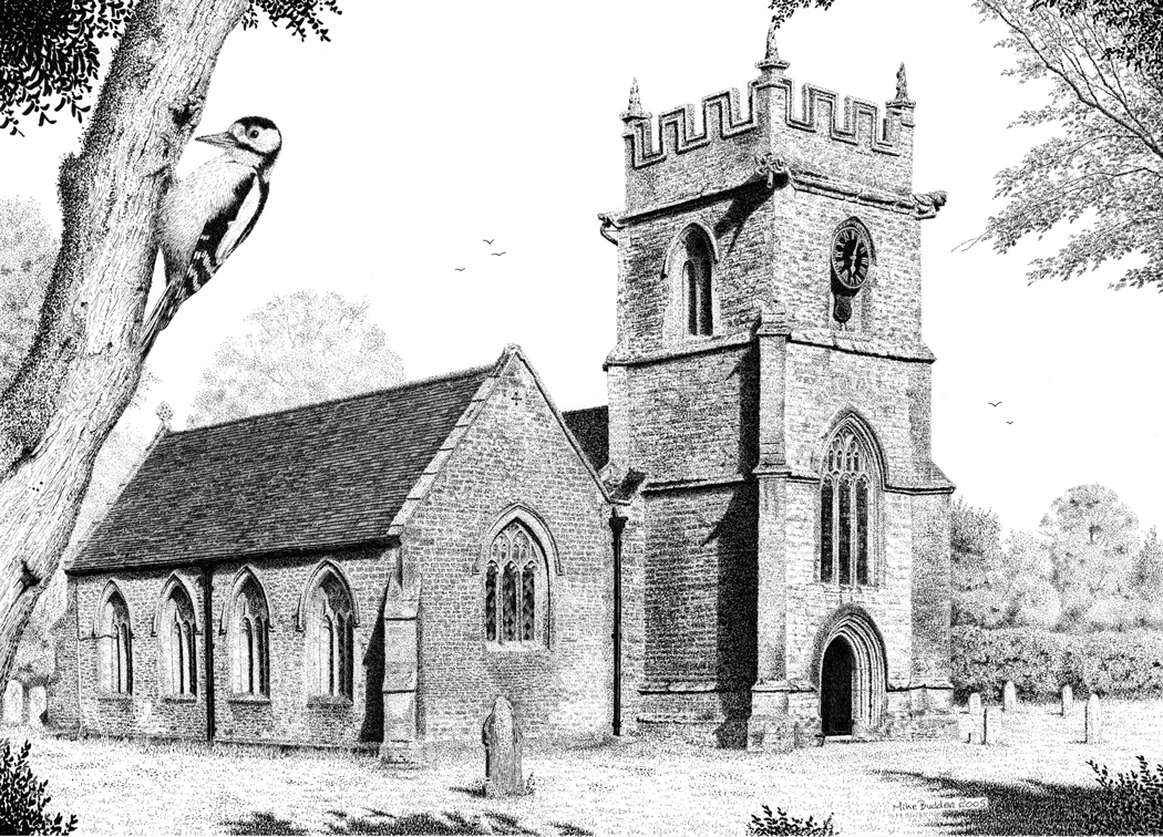 St. Peter's Church, Chetnole, Dorset. Pen and Ink Magic, Mike Budden Artist and Illustrator