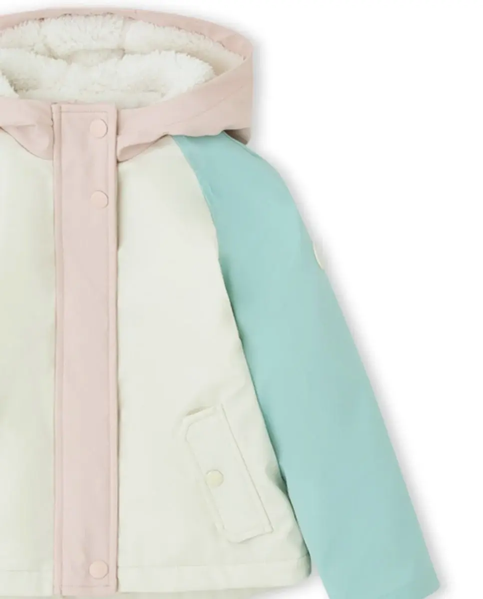 Miniatura: Parka Tricolore Pastello con Cappuccio e Interno in Teddy
