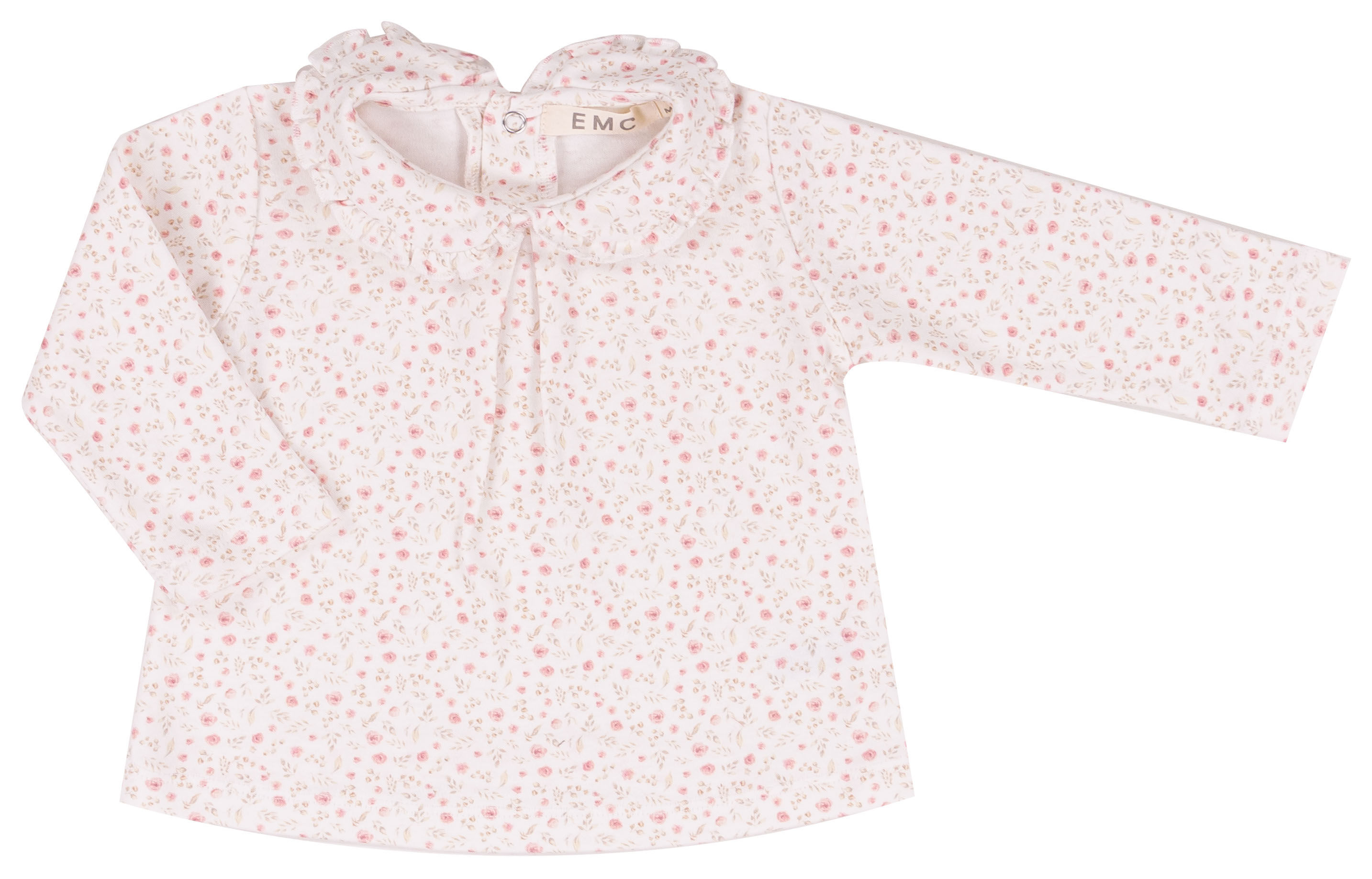 Maglia a micro stampa floreale con colletto volant
