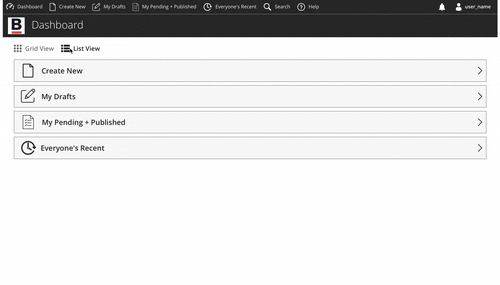 Automatic GIF of navigating through the content creatin process.