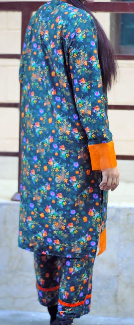 Thumbnail: Brand  Design 2 Pies Block Print  2PC SUITS M n L 1172 Parret Green