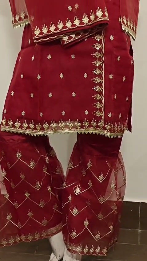 Thumbnail: 3 PC Embroidery Ankhara Ghara Set Size St Medium 2402