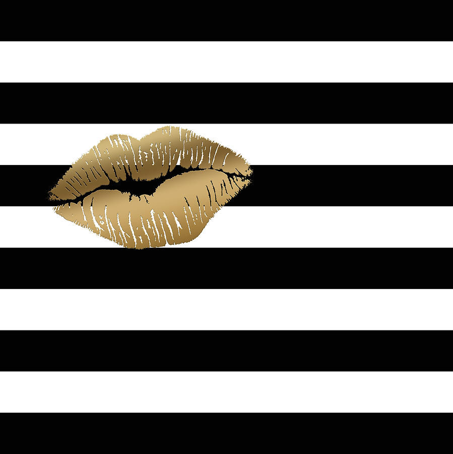 metallic-gold-lips-black-and-white-strip