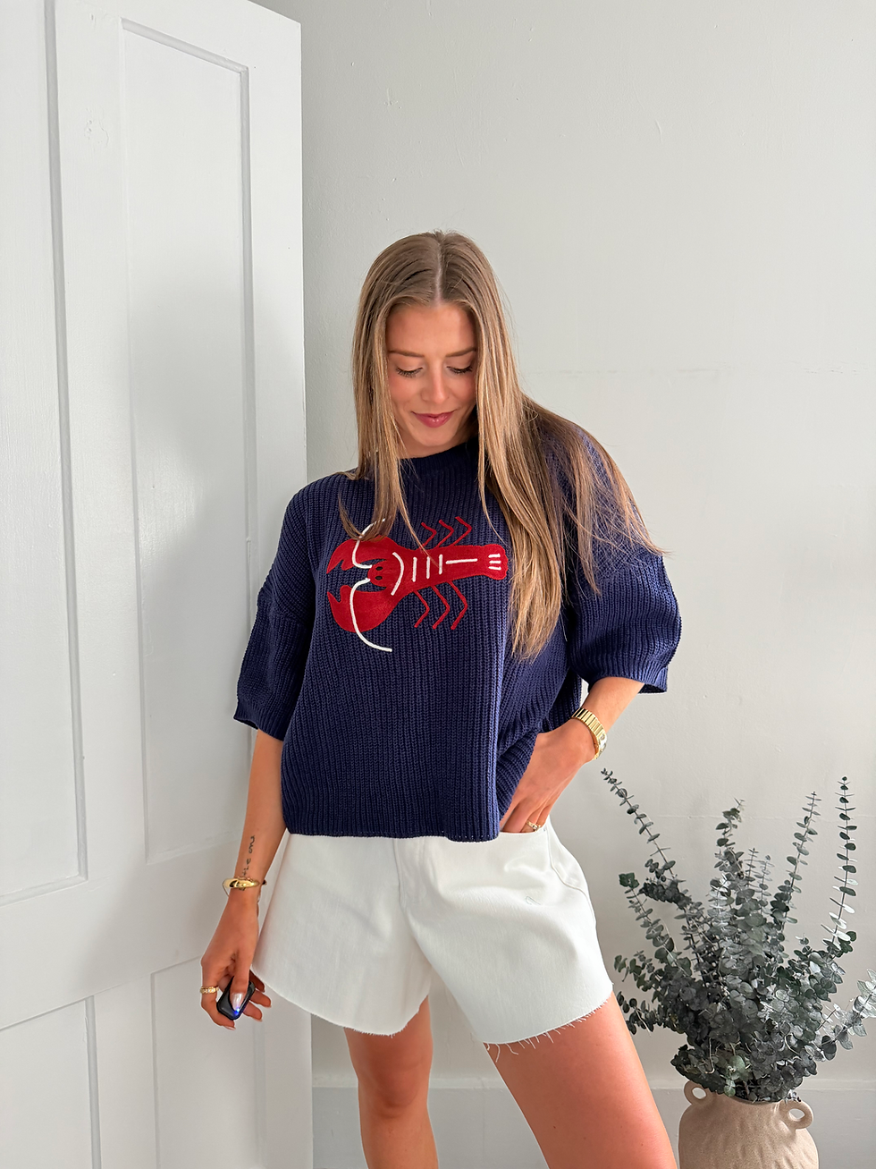 Thumbnail: 3/4 Lobster Knit Tee
