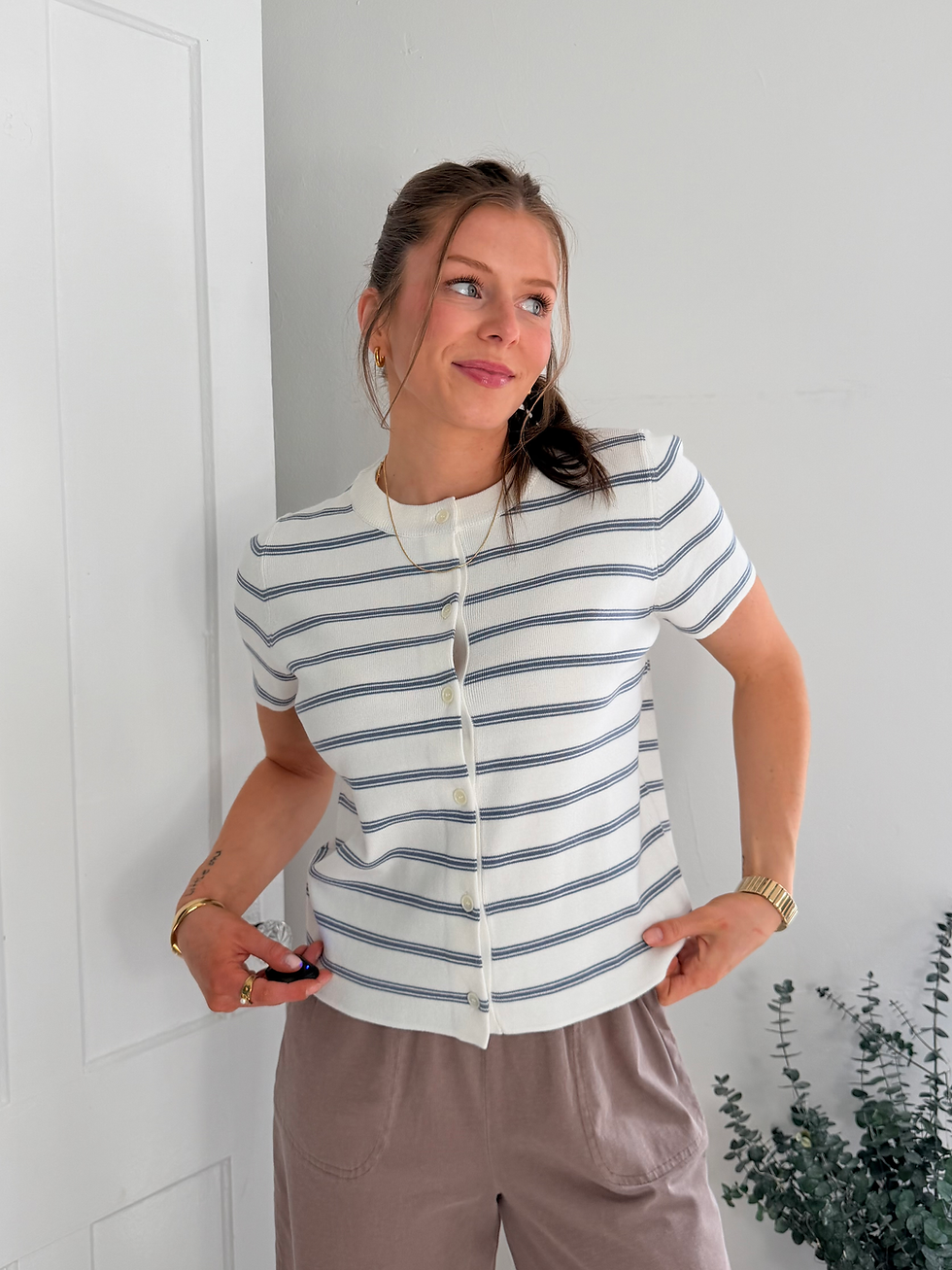 Thumbnail: Striped Short Sleeve Cardigan