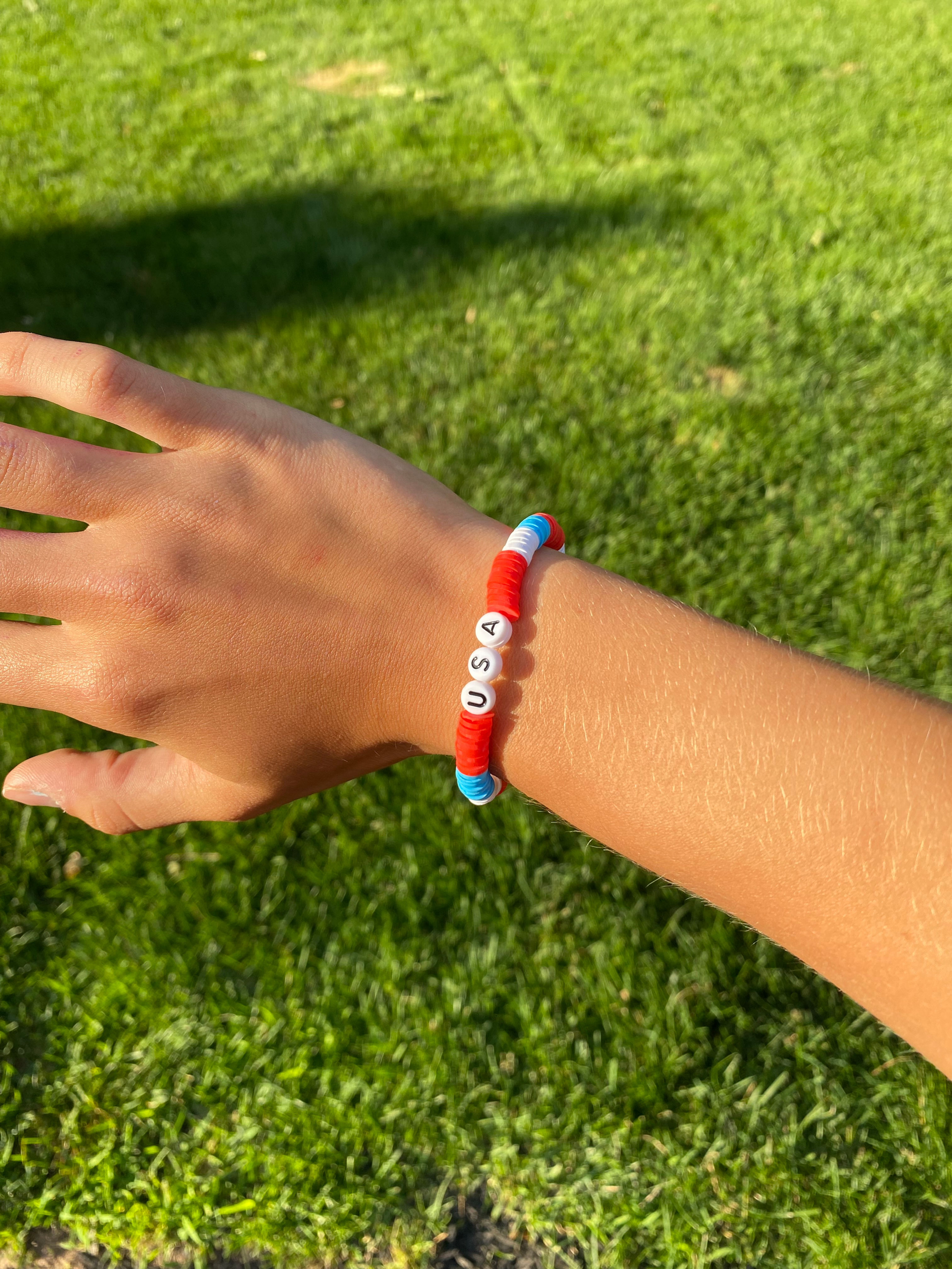 USA 4th of July clay bead bracelet
