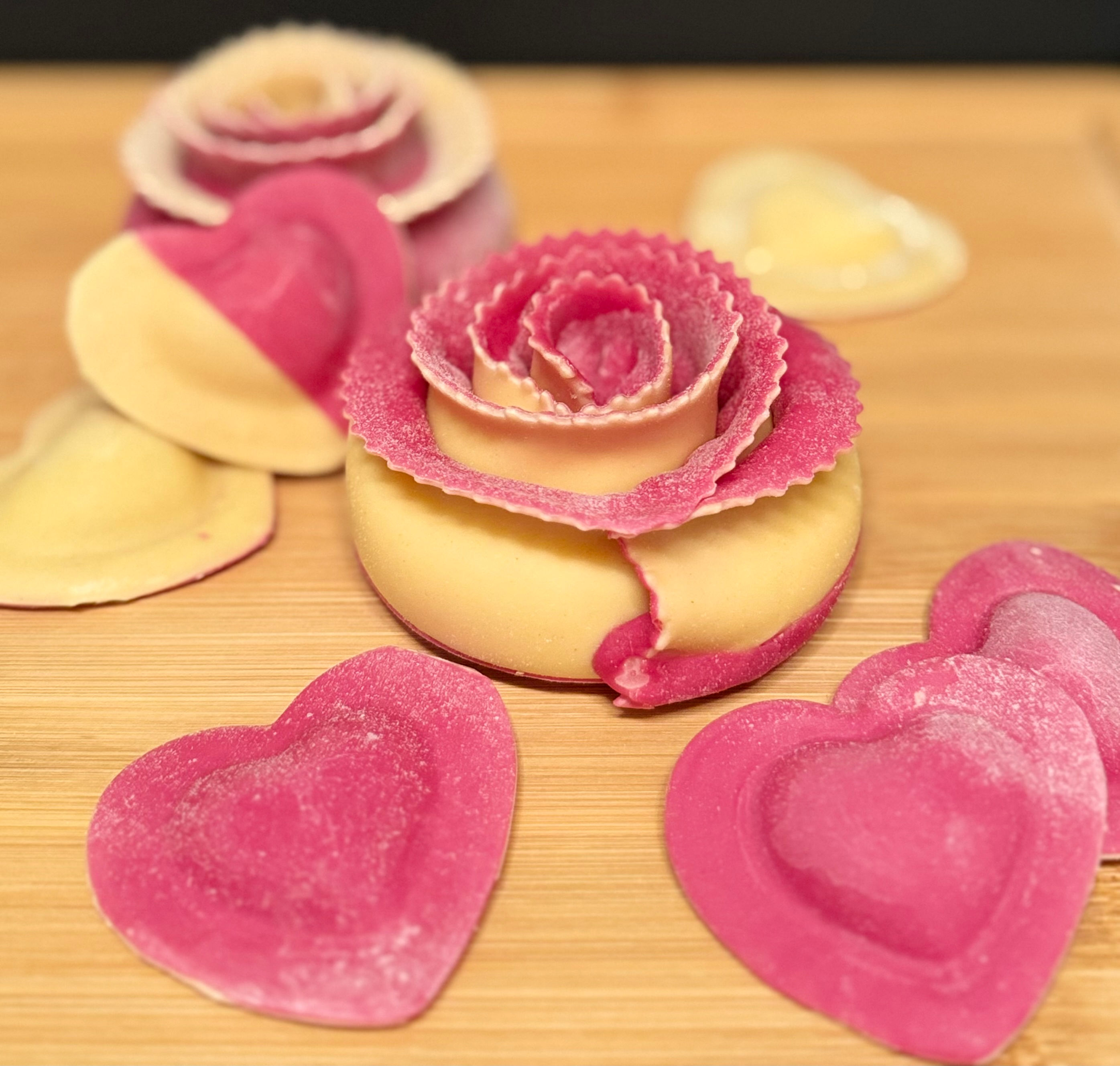 Heart and Rose-shaped ravioli