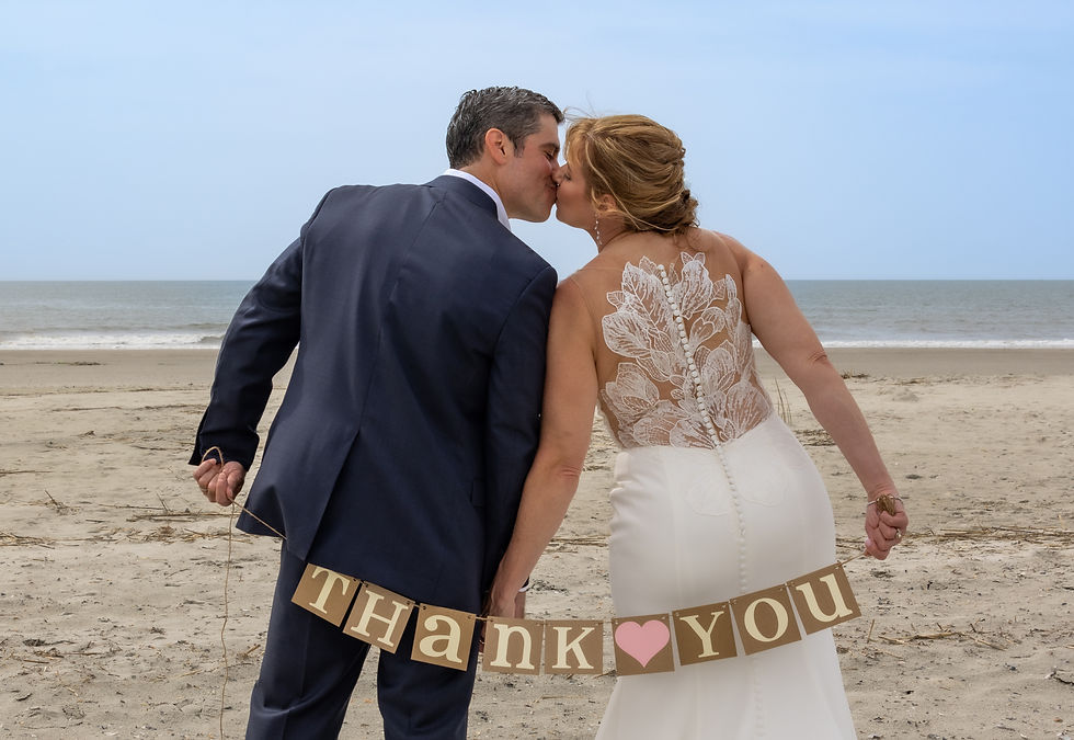 bride and groom beach wedding thank you card photo