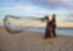 veil flying sunset beach elopement