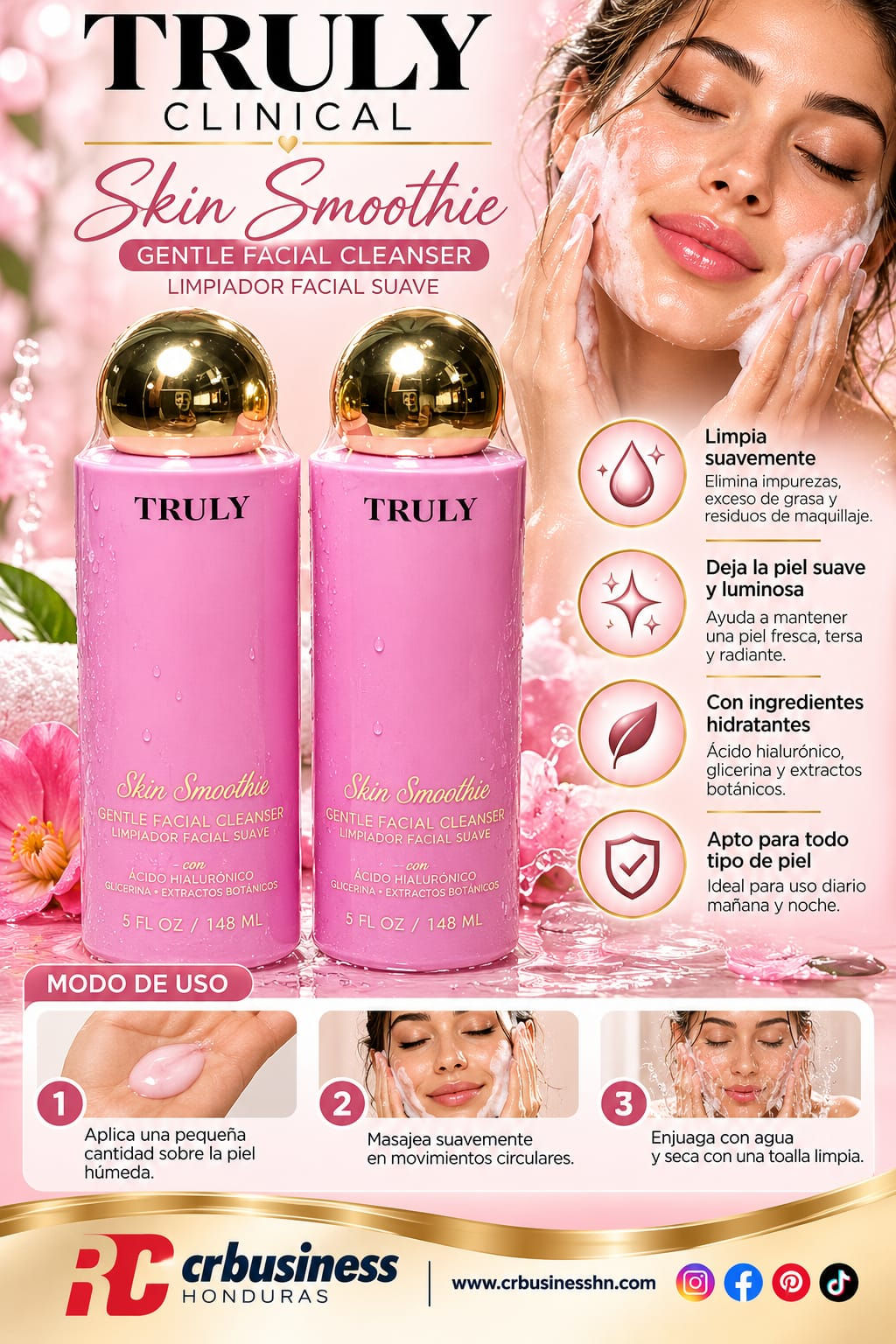 Truly Clinical Skin Smoothie es un limpiador facial suave en gel/crema