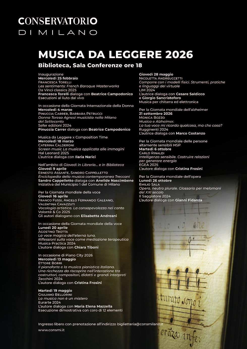 Musica da leggere Conservatorio di Milano