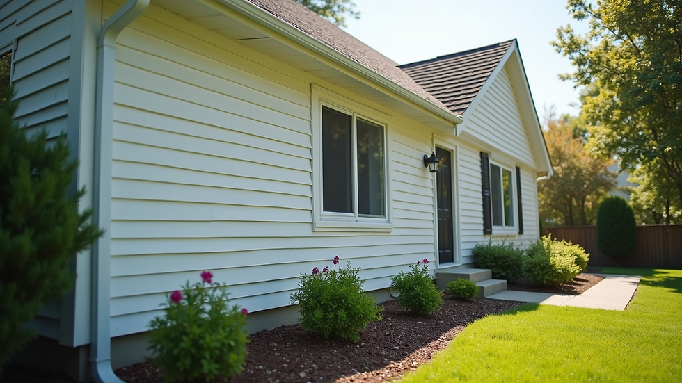 Eye-level view of a house exterior with newly installed vinyl siding