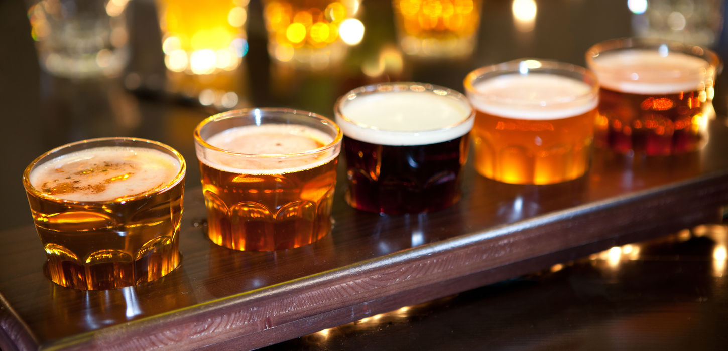 A flight of five different beers