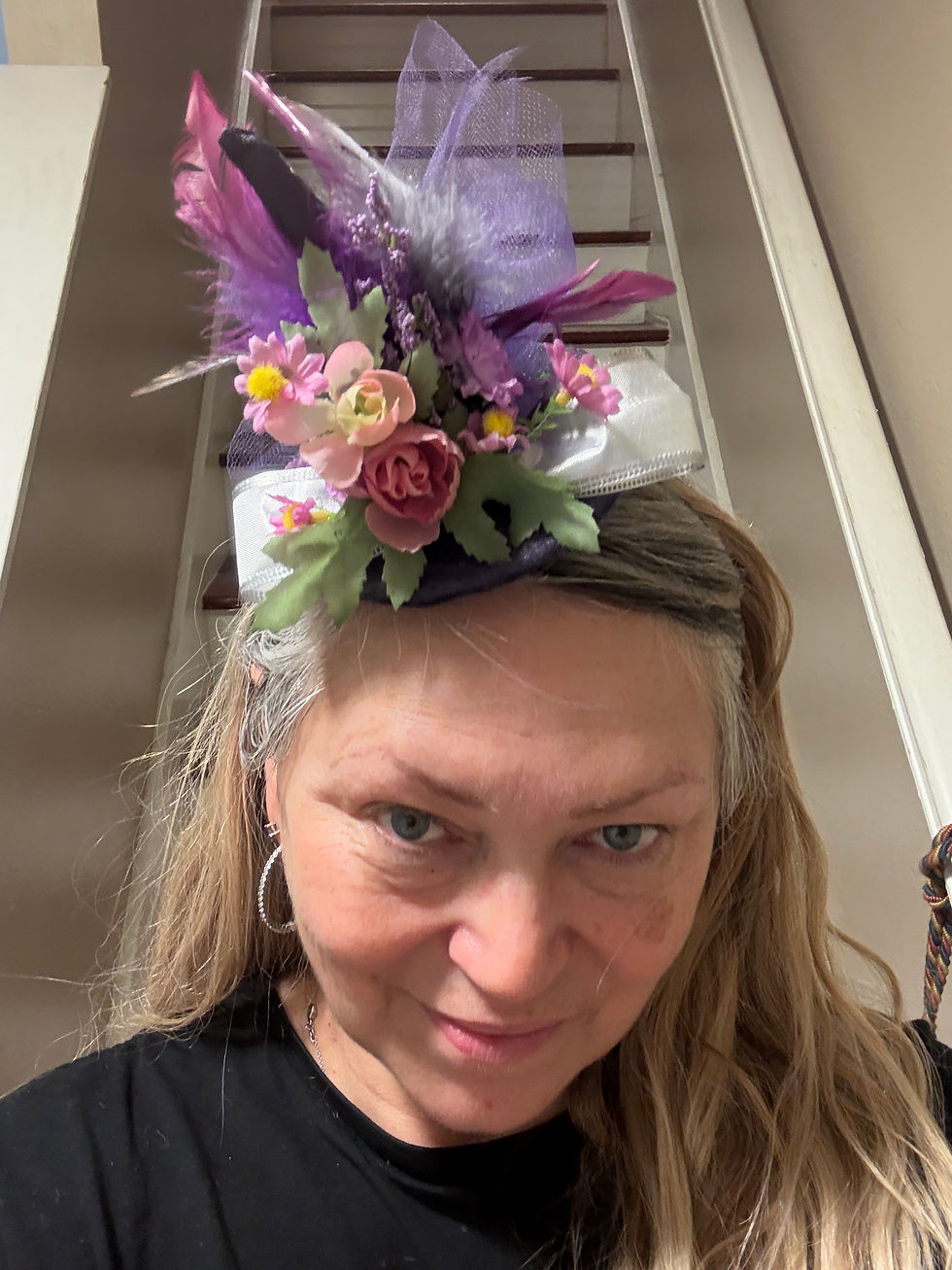 Thumbnail: Purple Fairy Cottage Core Witch Hat Fascinator