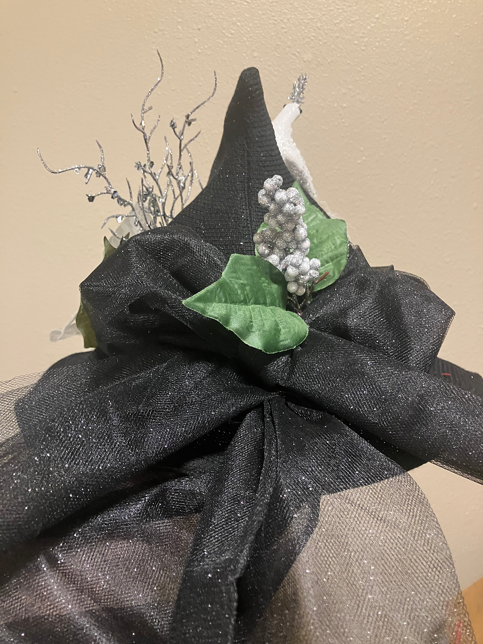 Thumbnail: Silver and White Peacock & Poinsettia Black Pointy