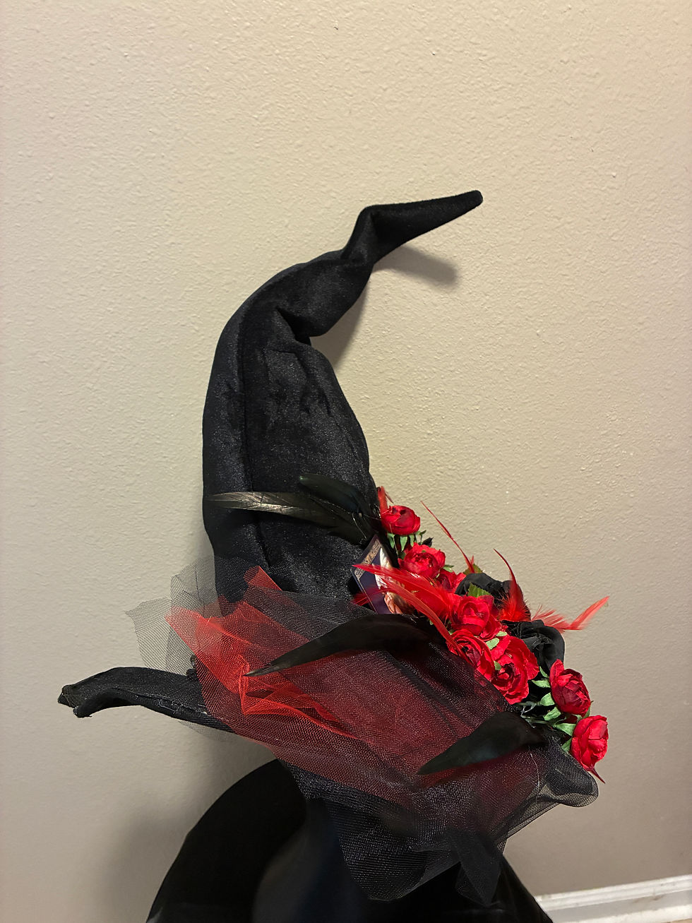 Thumbnail: 8 of Swords Tall Black Velvet Pointy Witch Hat