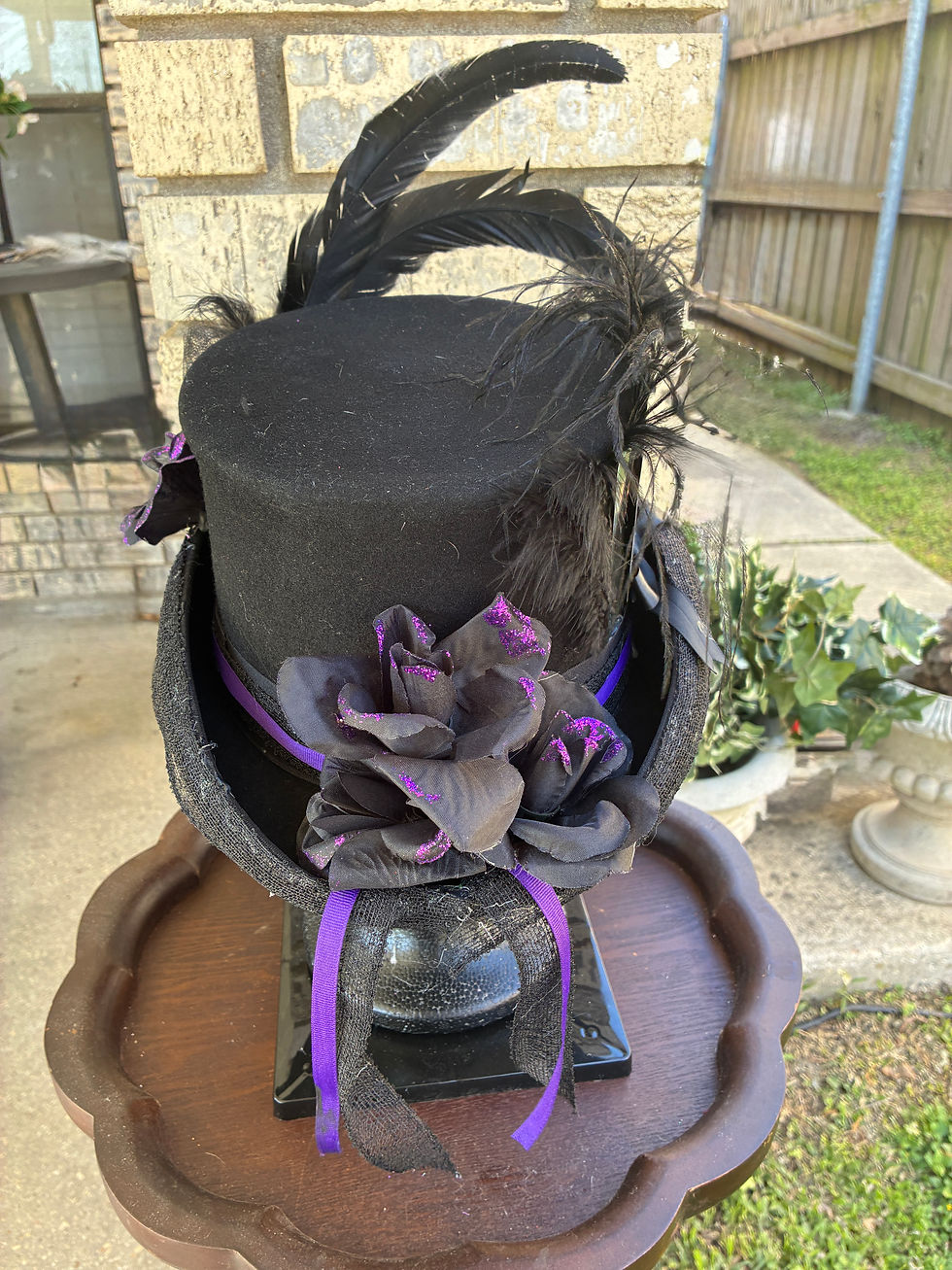 Thumbnail: Black and purple with hand painted skull top hat