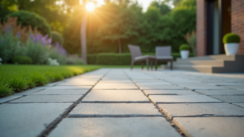Close-up view of a beautifully designed concrete paver patio