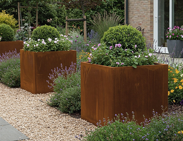 Large square metal planters