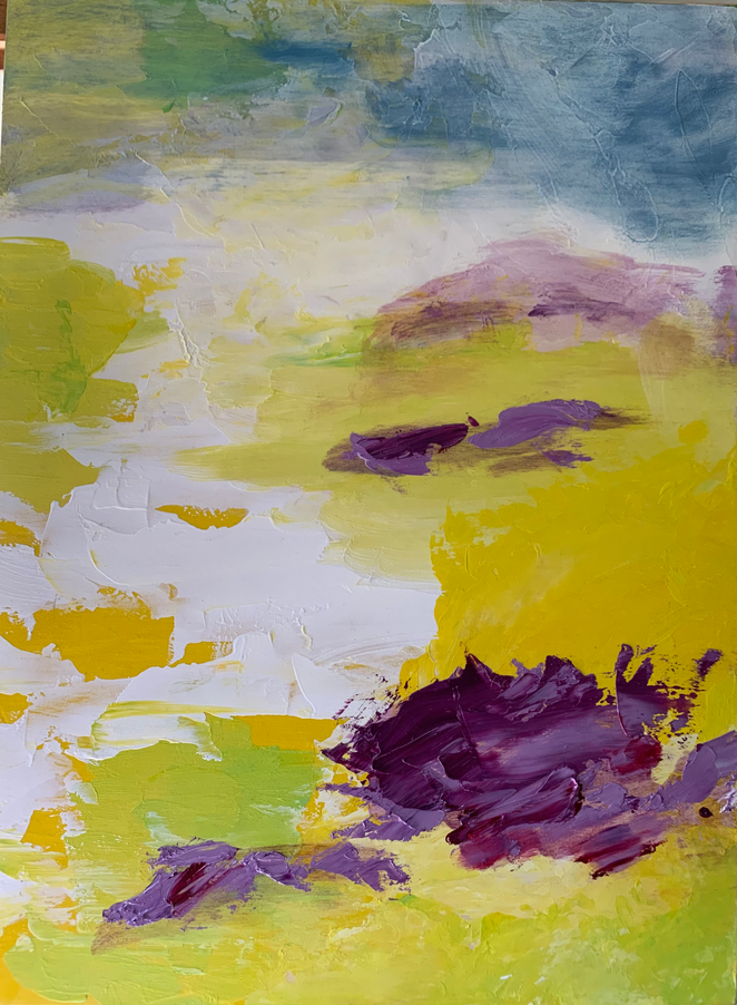 Oil on board, frameless box
230 x 305 mm
Light exposure, wind, heather moving, wild flowers, clouds coming over, extremes and edges, the Hebrides and its natural extremes.