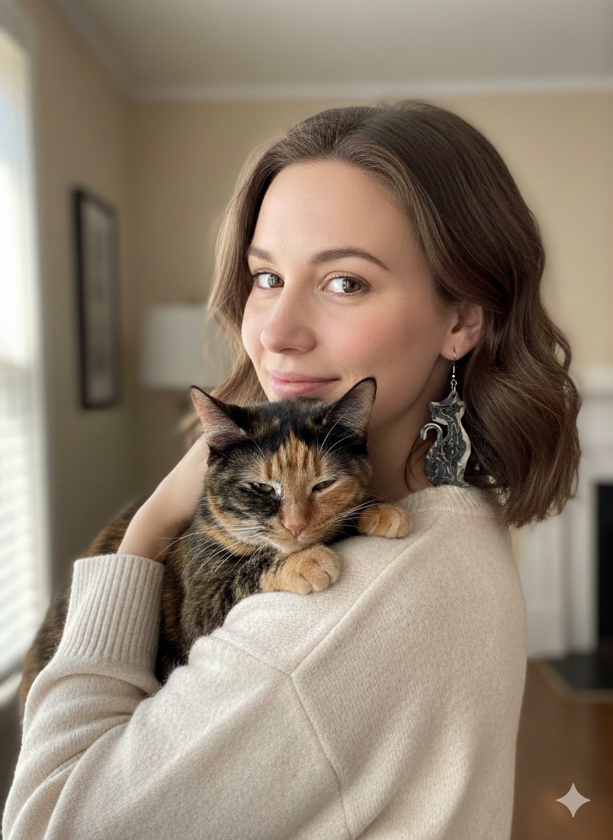 Thumbnail: Handmade Tortoiseshell Cat Earrings
