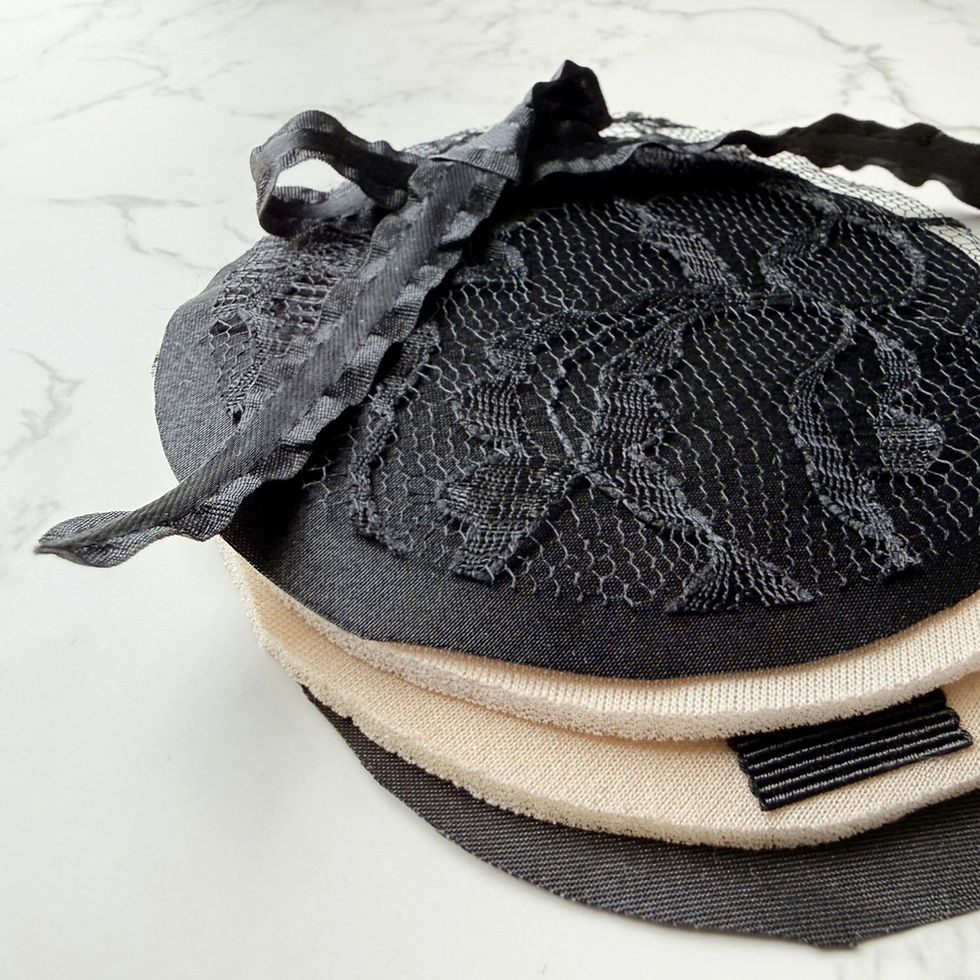 Thumbnail: Layered construction of Soft Contact Nest harness cushion showing lace, foam padding, and soft backing materials