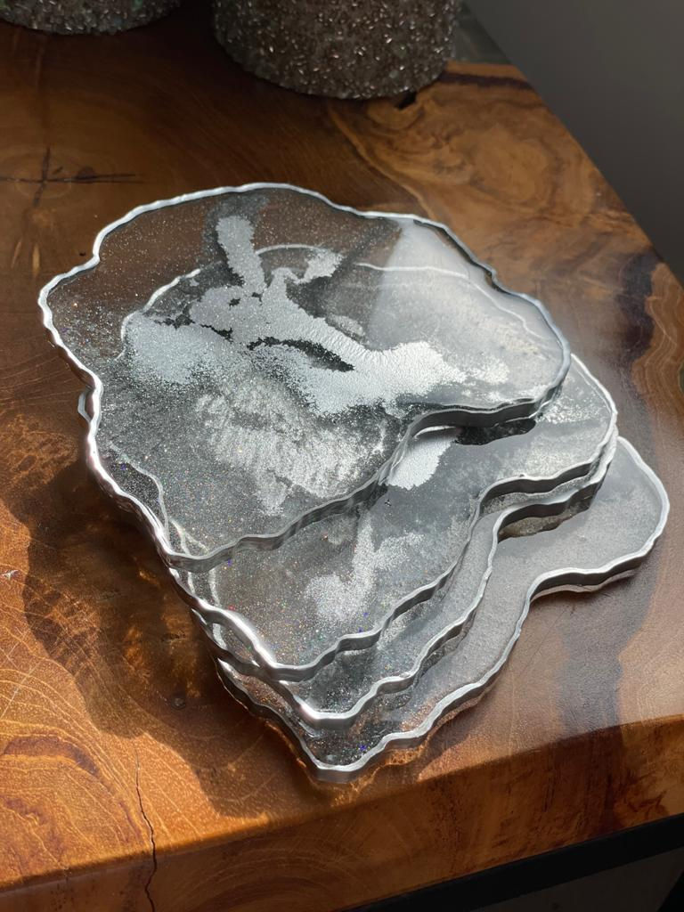 Thumbnail: Agate Coaster Set - Silver & Sparkle (set of 4)