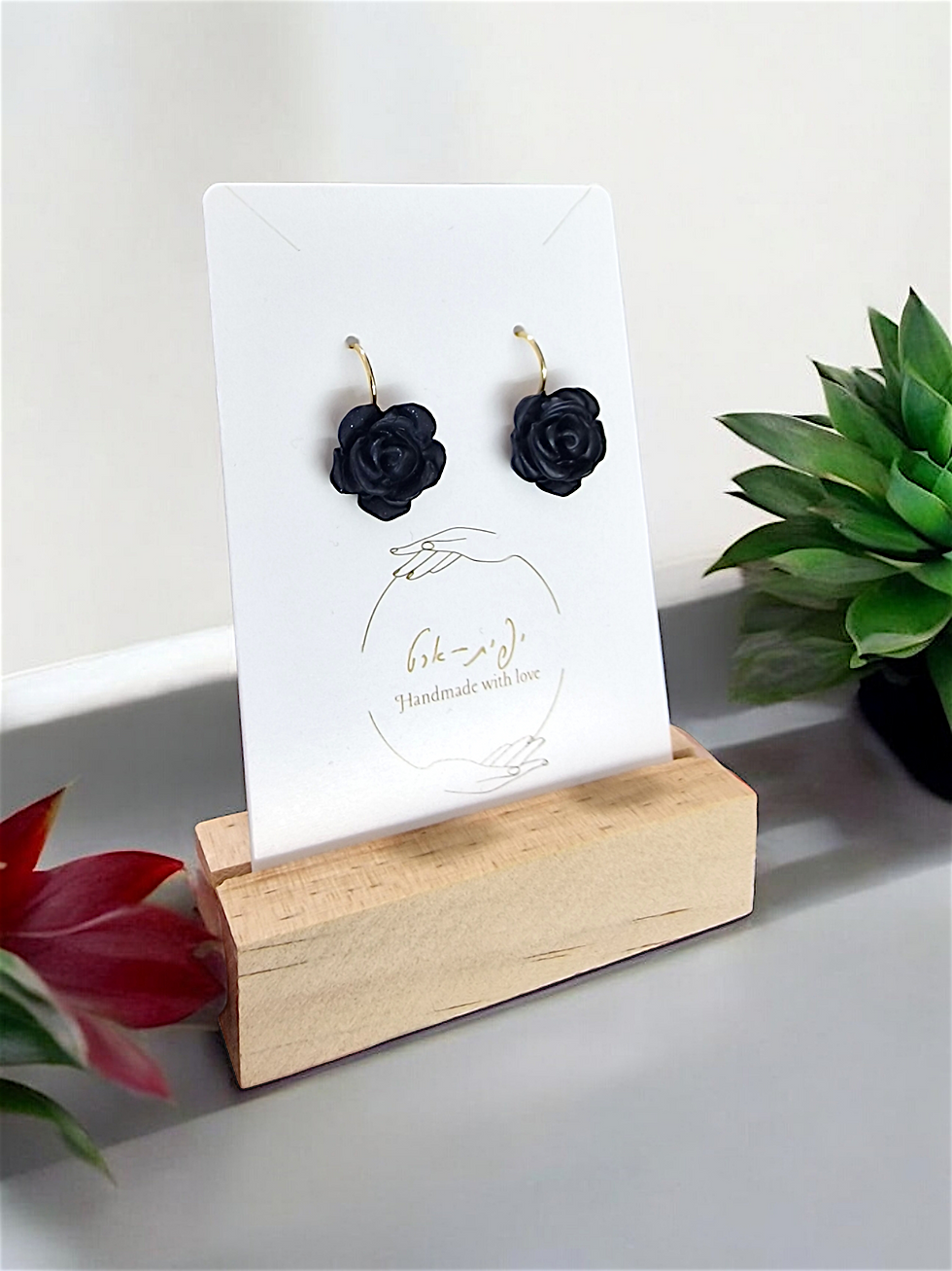 תמונה ממוזערת: עגיל ורד גדול צבע שחור