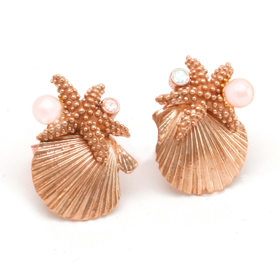 Thumbnail: 18k Sealife Earrings with .06 ctw Diamonds and Akoya Pearls.