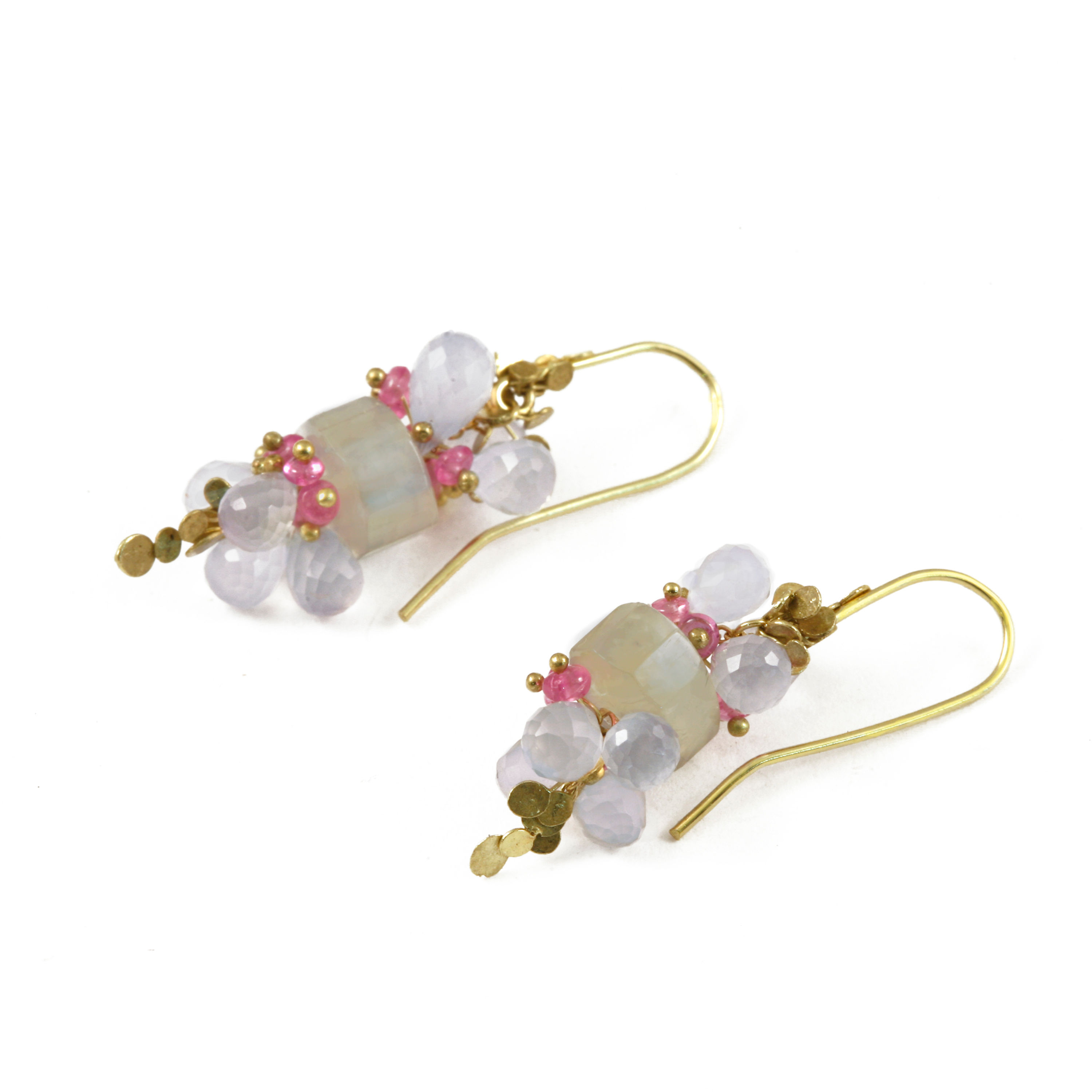 Prehnite, Blue Chalcedony and Pink Sapphire assembly.Fabricated in 18k.