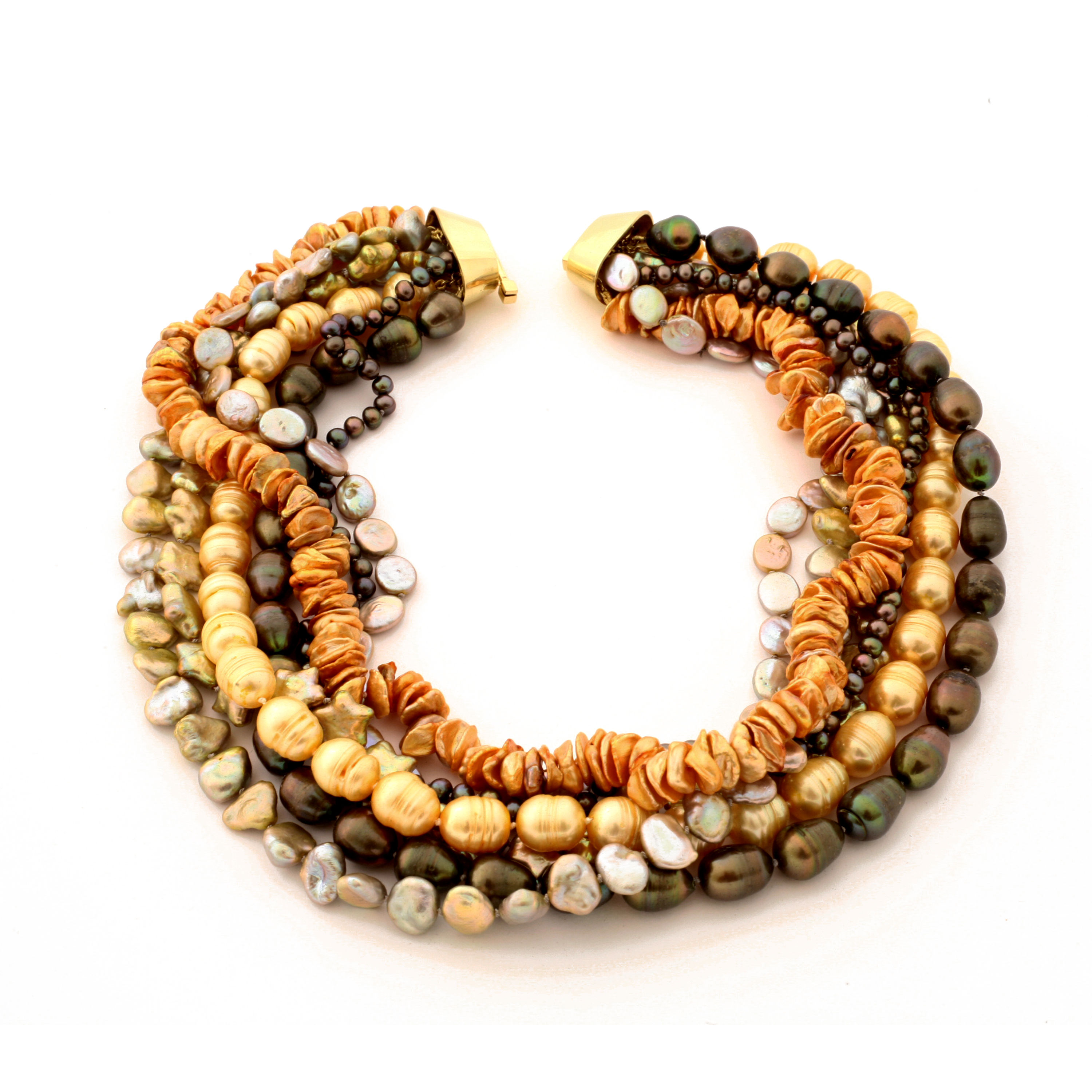 7-Strand Necklace with Treated Freshwater Pearls and a 18K Gold Clasp.