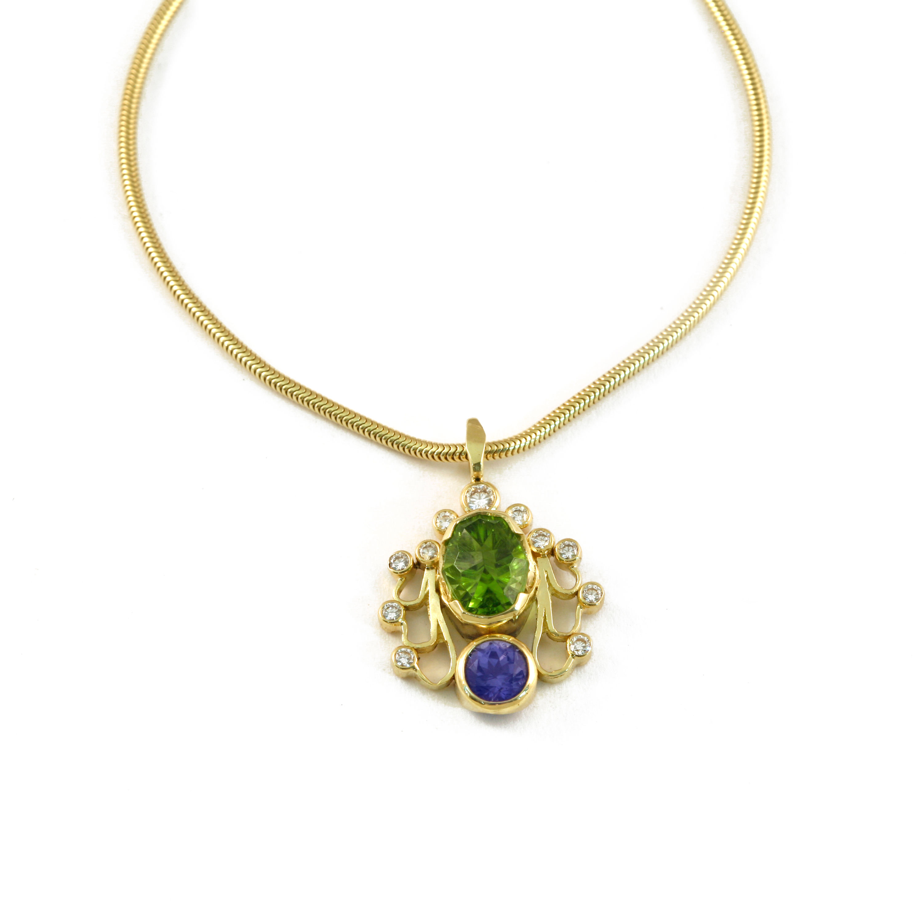 Sapphire, Peridot and Diamond Pendant