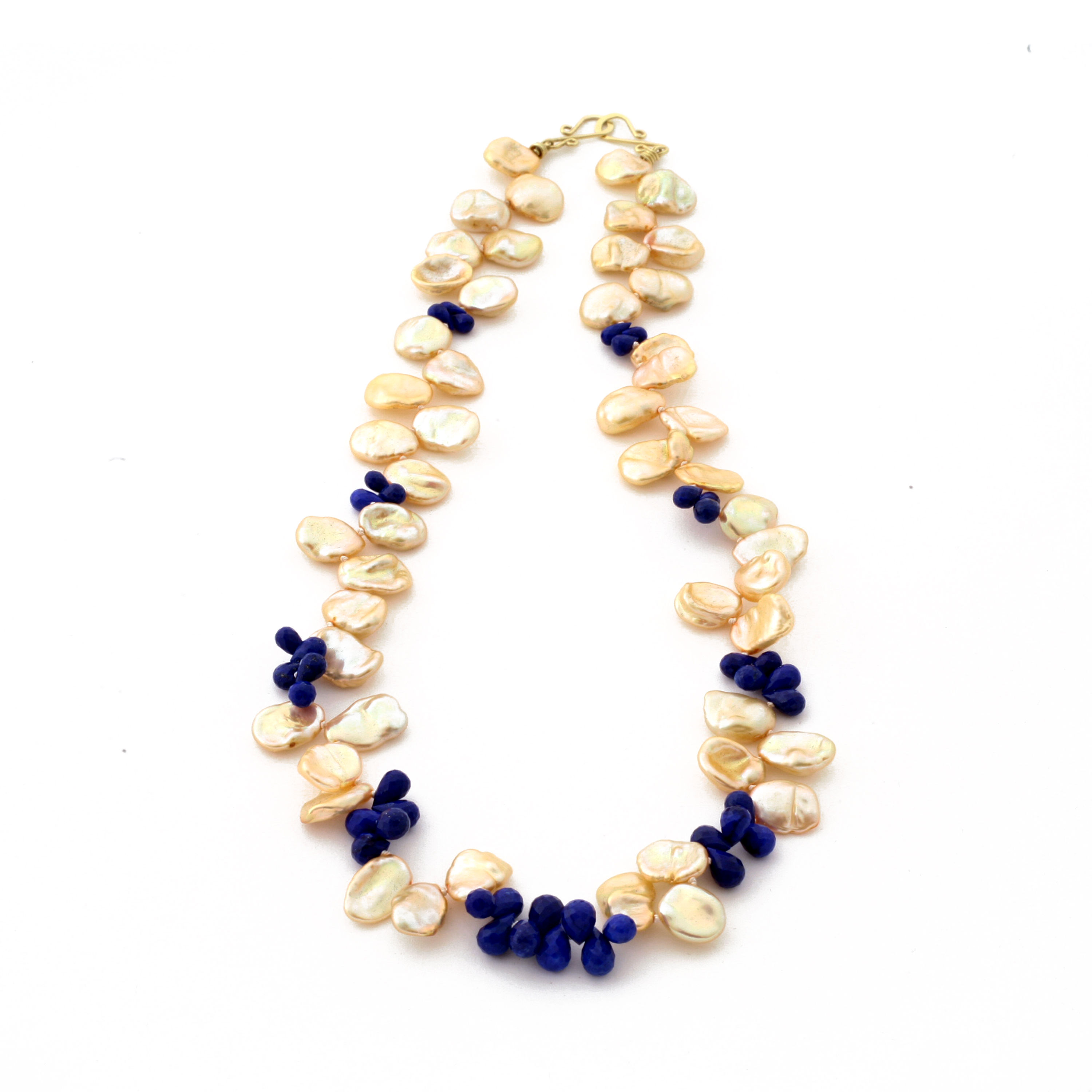 Treated Freshwater Keshi Pearl and Faceted Lapis Drop Necklace