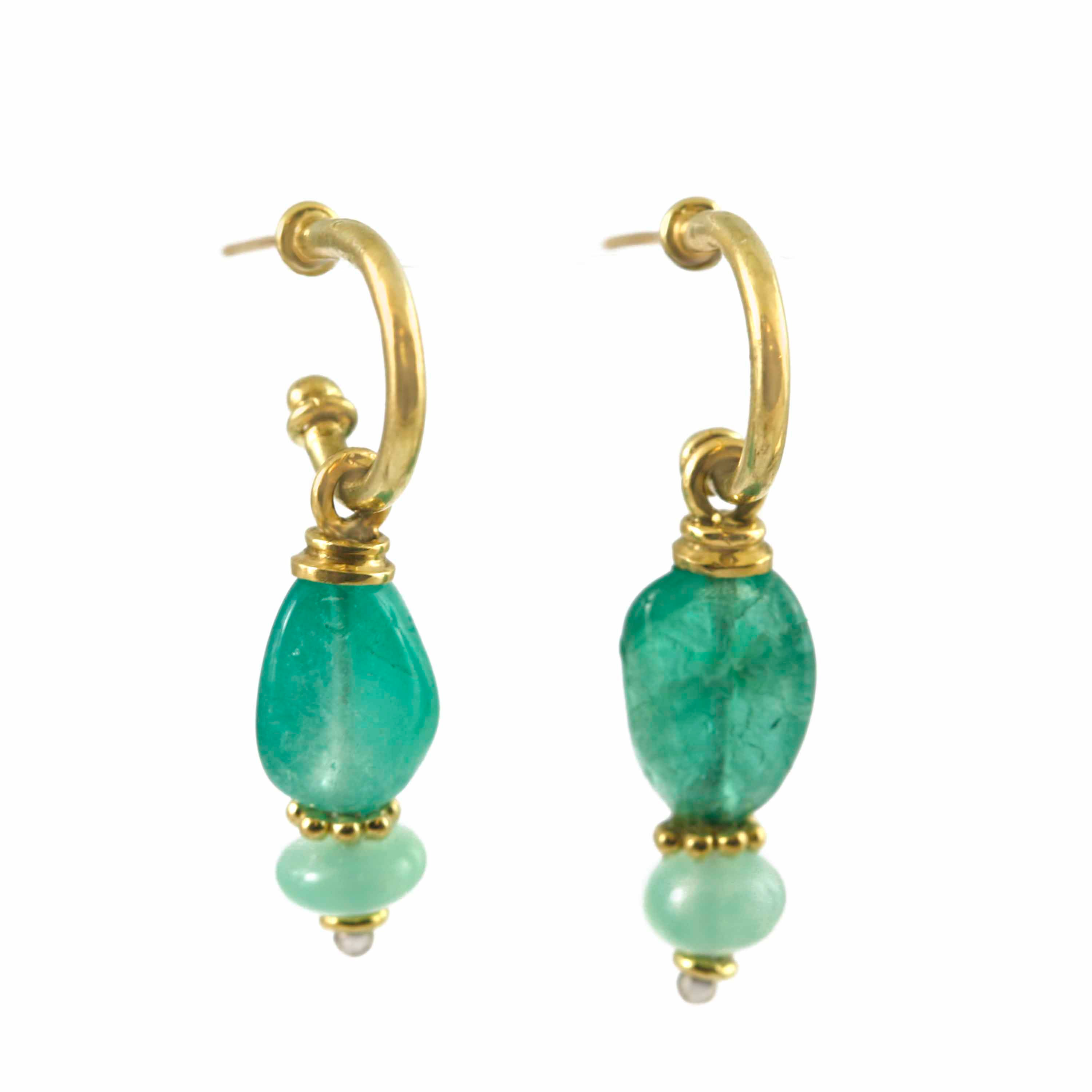Emerald with Chalcedony, 18k hoops and 22k accents.