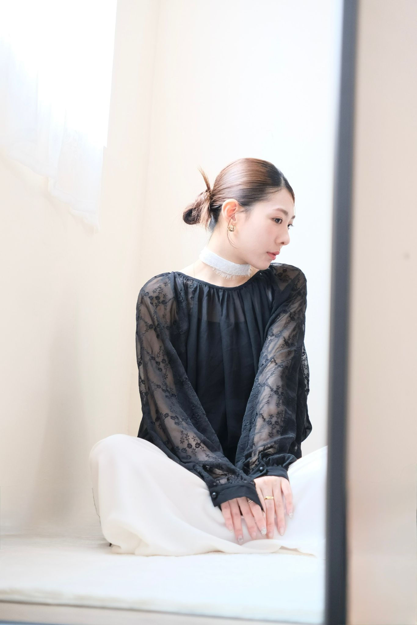 Jream floral black sheer ruffle blouse