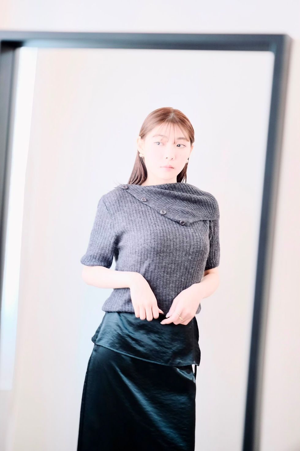縮圖：Cape button grey knit