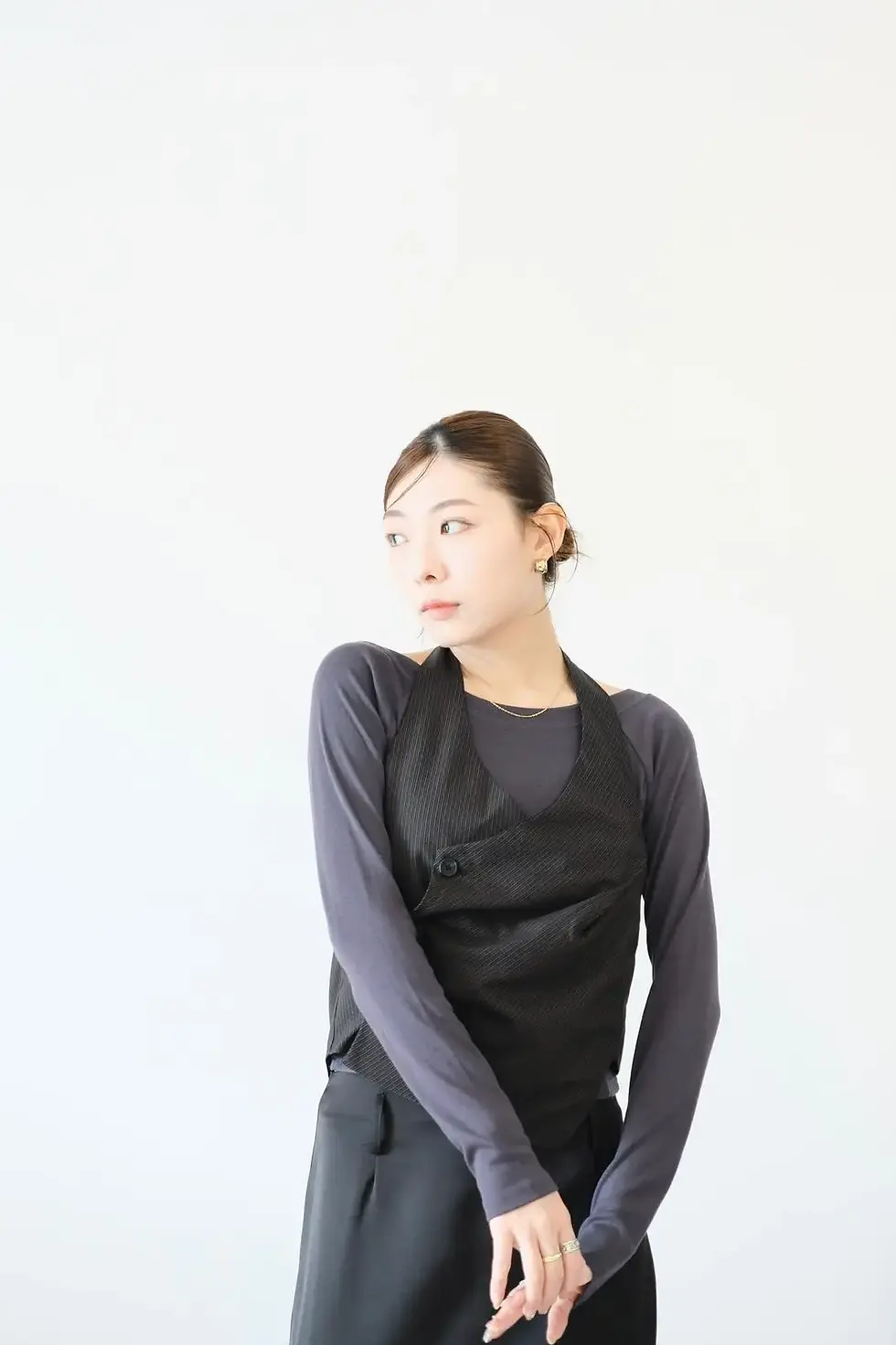 縮圖：Striped layered button vest