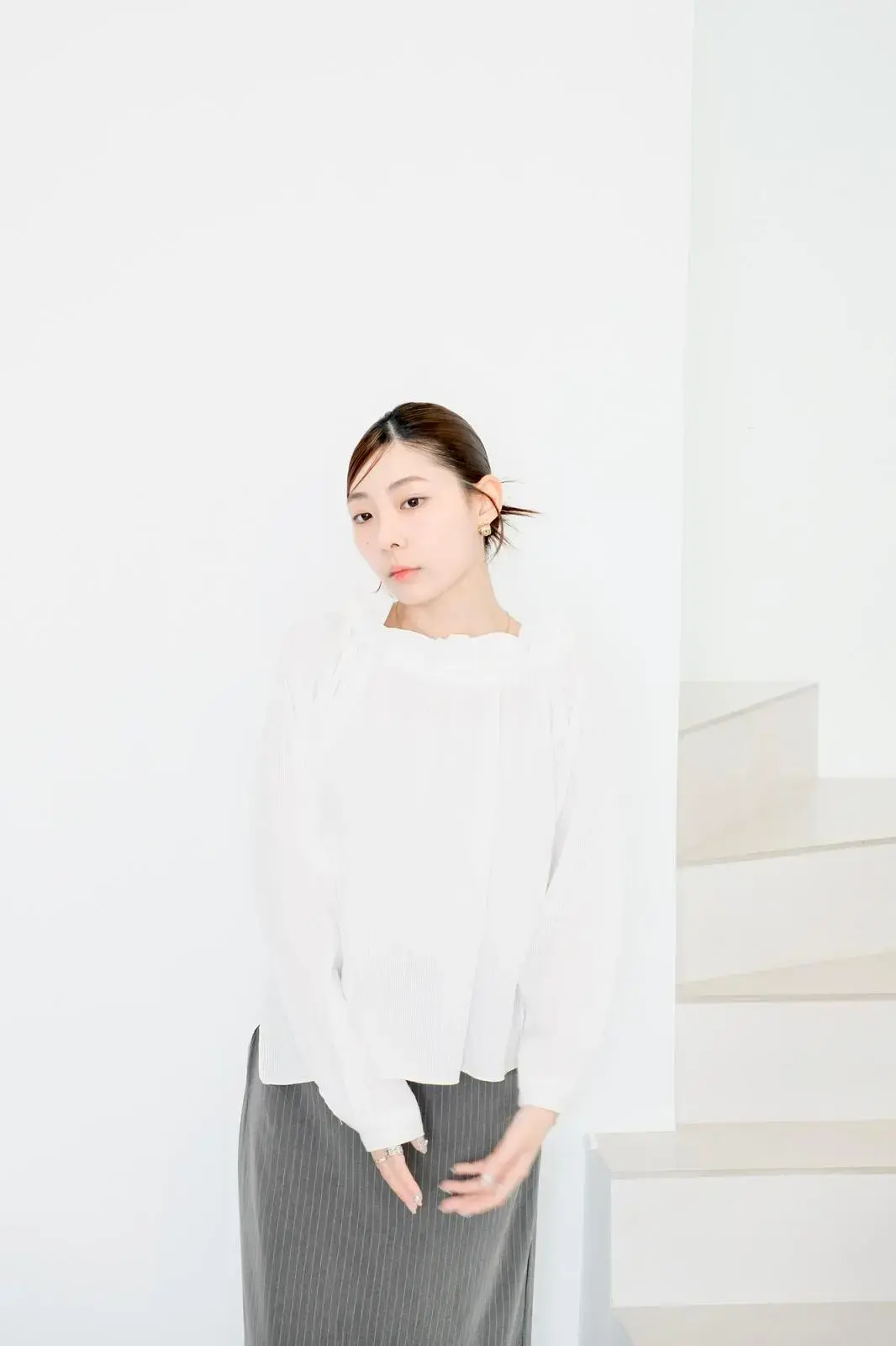 Ruffle white striped blouse