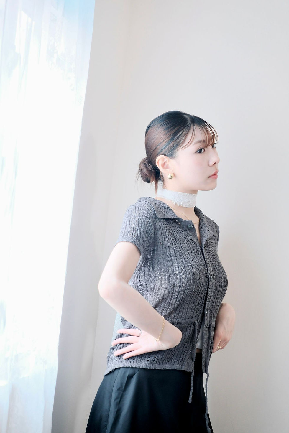 縮圖：Pami pattern charcoal knitted shirt 
