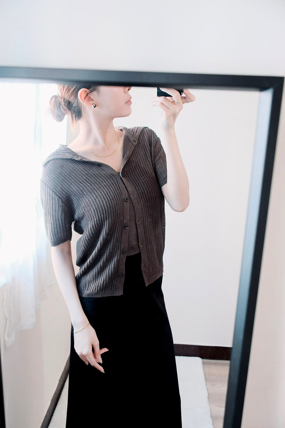 縮圖：Brown summer knitted shirt set 